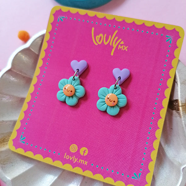 Aretes flores turquesas