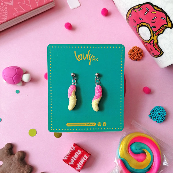 Aretes gomitas de gusano limonada